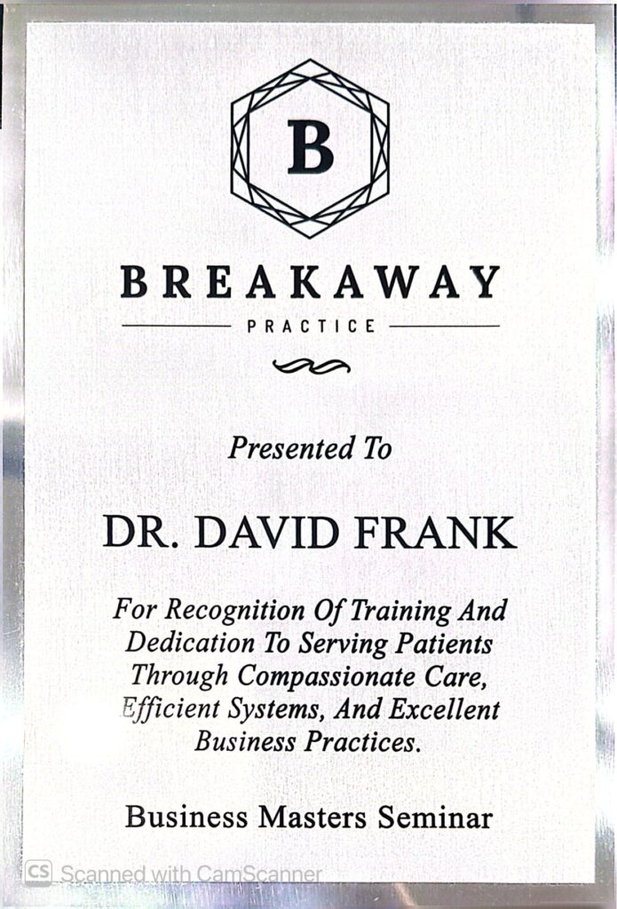 Dr. David Frank — Business Masters Seminar certificate